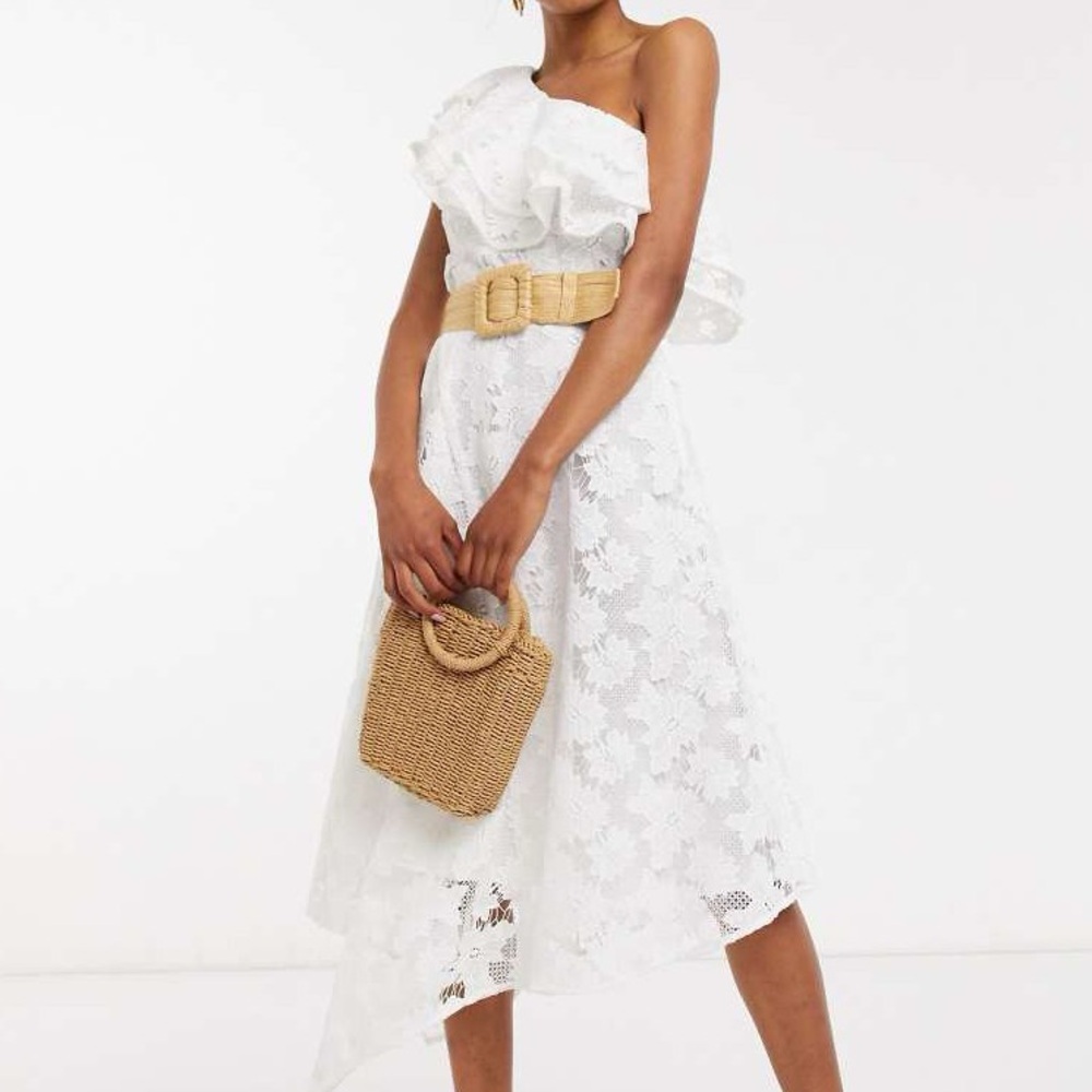 & Other Stories Embroidered Floral One Shoulder Ruffle Dress